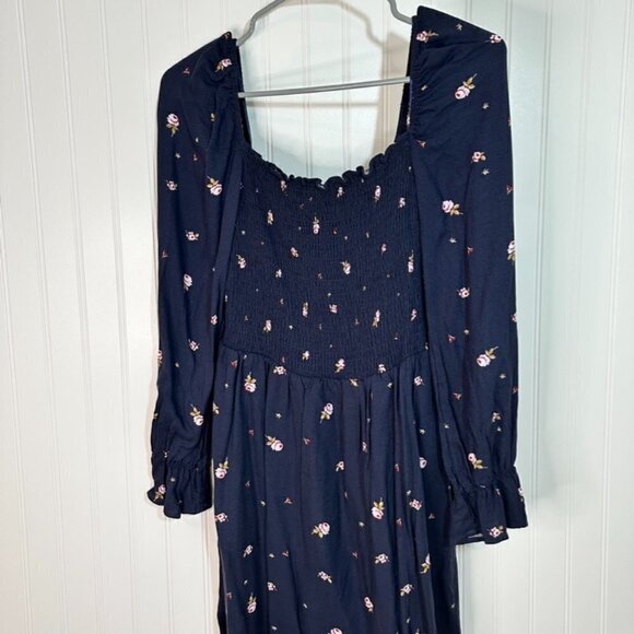 Elodie Long Sleeve Smocked Square Neck Navy Floral Dress Sz S - Picture 3 of 9